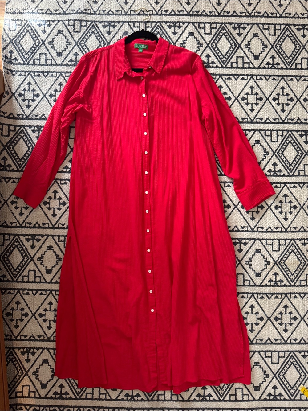 J. Crew Vibrant Red Long Sleeve Button-Front Shirt Dress - Picture 5 of 8